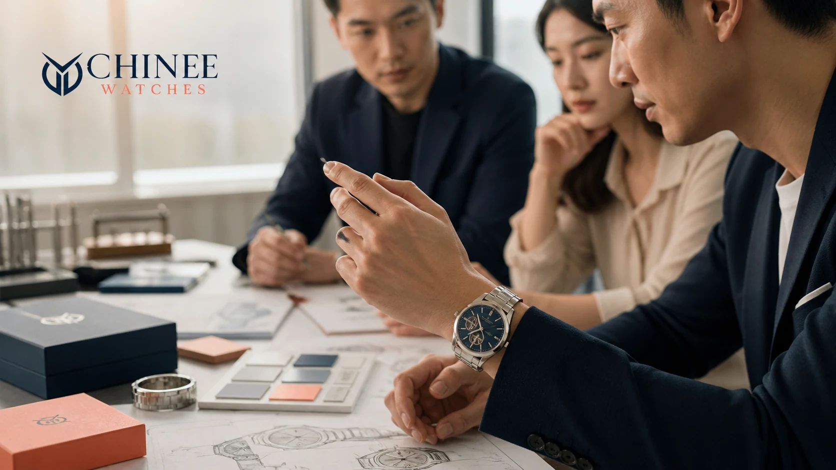 CHINEE team reviewing a custom watch collection