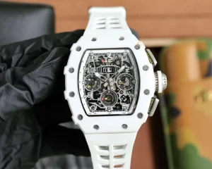 011 High End White NTPT Carbon Fiber Case White Rubber Strap Men’s Luxury Racing Skeleton Sport Chronograph Watch