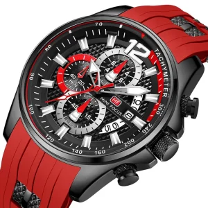 0350 Red Silicone Strap Quartz Sport Watch for Men