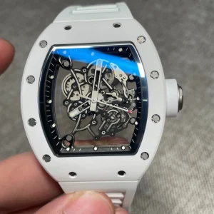 055 White Ceramic Watch for Men with Skeleton Automatic Tourbillon Watch Waterproof
