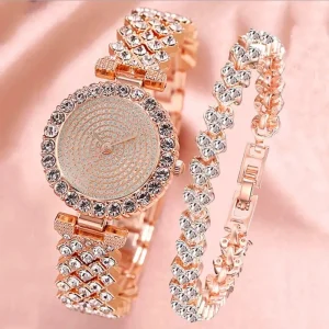 1 Pcs Rhinestone Quartz Watch and 1Pcs Bracelet Fancy Women Watches Jewelry Stylish Ladies Watches Sets