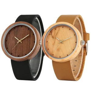 100% Natural Custom Logo Quartz Women Men Waterproof Wood Leather Watches