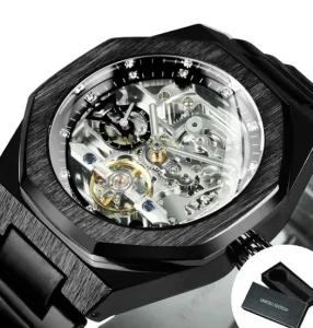 100 Silver Automatic Watch Men Diamond Dial Tourbillon Skeleton Mechanical Wristwatches Luminous Waterproof Clock