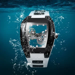100M Dive Men’s Watch Stainless Steel Case White Rubber Band Automatic Mechanical Movement Custom Watch With Skeleton Dial
