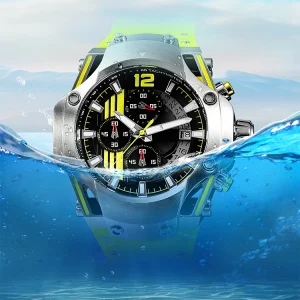 100M Waterproof Yellow Rubber Band Wristwatch Date Display Quartz Watch Luminous Men Watch Custom Steel Sports Watch