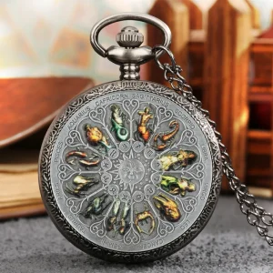12 Astrological Sign Steampunk Pocket Watch for Collection Zodic Locket Watch Pendant with Necklace Chain for Gift