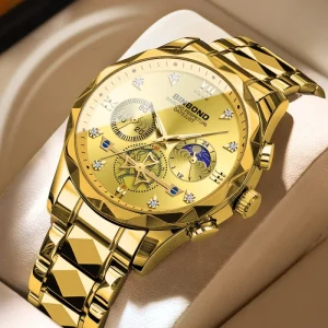 1236 B1236 Quartz Watch Stainless Steel Waterproof Men Date Casual Luminous Wristwatch