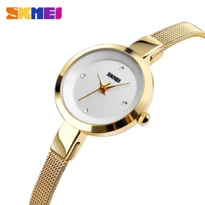 1390 Gold Quartz Wrist Watch and Bracelets Set Stainless Steel Strap 3 ATM