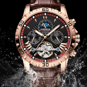1410 Tourbillon Automatic Mechanical Wristwatch Men Waterproof Luminous Leather Strap