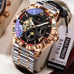 1415 Original Stainless Steel Automatic Mechanical Watch Multi-functional Moon Phase Luminous Waterproof Men’s Watch