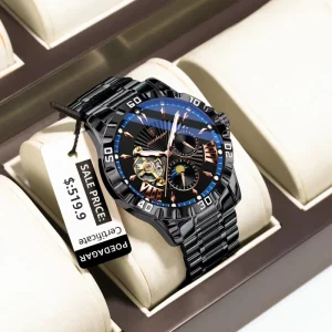 1415 Waterproof Luminous Stainless Steel Men’s Hollow Out Tourbillon Automatic Mechanical Watch