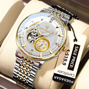 1416 Men’s Tourbillon Stainless Steel Waterproof Automatic Mechanical Hollow Out Watch