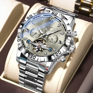 1418 Automatic Watch for Men Luminous Tourbillon Stainless Steel Waterproof Date
