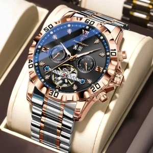 1418 Tourbillon Stainless Steel Waterproof Date Automatic Watch for Men Luminous