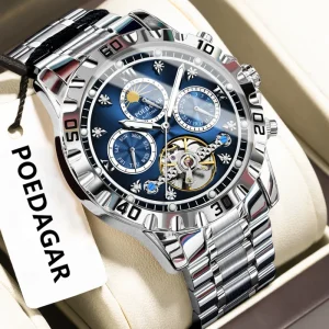 1423 Luxury Hollow Tourbillon Automatic Stainless Steel Band Waterproof Men Mechanical Watch