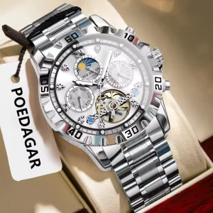 1423 Men’s Automatic Waterproof Luminous Chronograph Mechanical Watch Sports Casual Stainless Steel