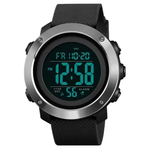 1434 Dual Time Display Date Stopwatch Oversized Black 12 Hour Digital Men Watch Outstanding Texture