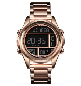1448 Men’s Watch Analog Digital Display 3ATM Water Resistant Waterproof Sports Watch Alarm Stainless Steel