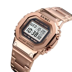 1456 Men Stainless Steel Digital Watch Week Date Waterproof Wrist Watch