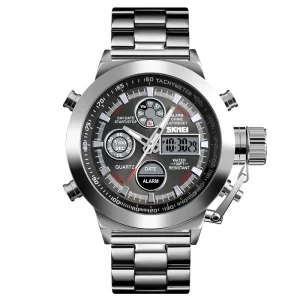1515 Heavy Alloy Analog Watches Dual Time Steel Digital Quartz Watch Men