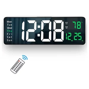 16 Inch LED Wall Clock With Minimalist Digital Temp Date Week Display ABS Remote Control For Living Room Decor