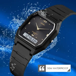 1604 Analog Digital Double Display Watch Ultrathin 3 Time Water Resistant 5BAR Plastic Men’s Alarm