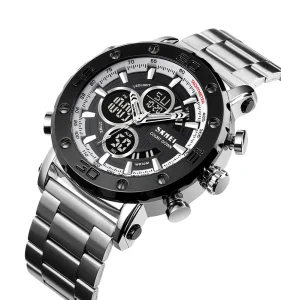 1636 Dual Time Analog Watches Steel Band Men Digital and Quartz Watch