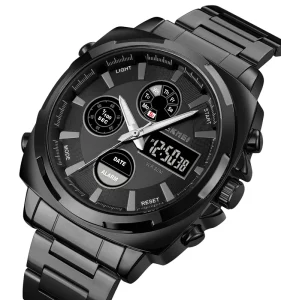 1673 Fashion Stainless Steel Digital Analog Watches for Men Wristwatch