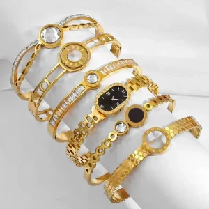 18K Gold Plated Stainless Steel Link Cuff Bracelet Hypoallergenic Unisex