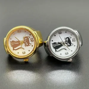 1PC Niche Circular Pointer Quartz Ring Watch Gold and Silver Finger Watch