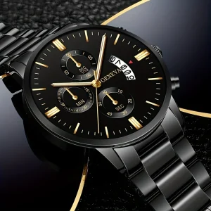 1pc Men’s Stainless Steel Quartz Wristwatch Trendy Business Watch