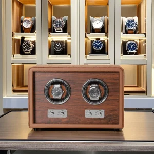 2 Slot Orange Leather Watch Winder Box with LED Display Protective Storage Jewelry Drawer Classic Men’s Watch Winder