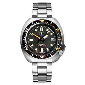 200m Waterproof Watch for Men Captain Wristwatch Yellow Hand Sapphire Glass Steel Brush Sport 41mm 316L Case