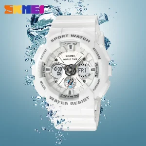 2118 Dual Time Chronograph Wristwatch for Men Gold Sports Watch Waterproof Silicone Digital Watch
