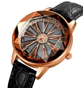 2184 Wheel Alloy Case Fashion Ladies Watch Spinning Car Rim Women’s Watch 16mm Leather Band