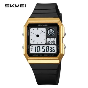 2347 Men Digital Watch PU Strap Water Resist Multifunction Sports Wrist Watch
