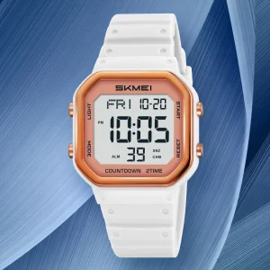 2439 Unisex Rectangle ABS Case Silicone Band Digital Sport Watch with Alarm LED Display Water Resistant
