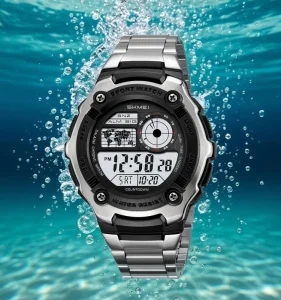 2473 Men’s Luxury Sport Digital Watch Stainless Steel 5ATM Water Resistant Strap Luminous Dial with Alarm