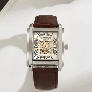 24mm Leather Band Mechanical Watch Custom Own Brand Business Automatic Movement Water Resistant 3ATM Hollow