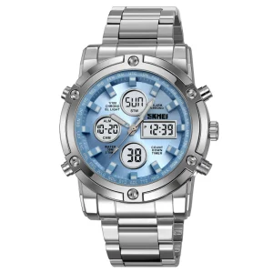 2556 Men’s Luxury Analog Digital Dual Time Stainless Steel Wristwatch Waterproof Sport Quartz Alarm 3ATM Relogio Masculino