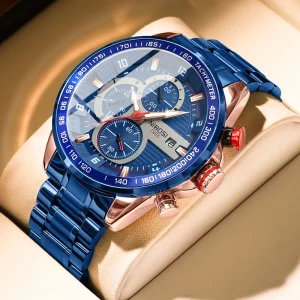 2606 Big Dial Design Chronograph Quartz Watch Luminous Hands Waterproof Men’s Stainless Steel Strap Wristwatch