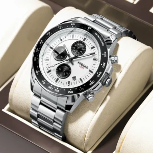 2636 Men’s Three-eye Business Quartz Watch Solid Steel Band Fashion Luxury Wristwatch