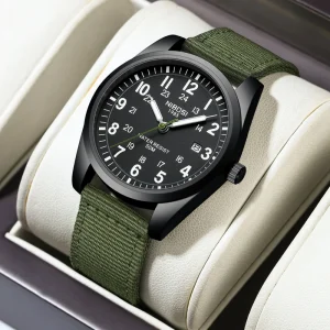2639 Luxury Men Date Black Quartz Watch 3ATM Waterproof Nylon Business Wristwatch