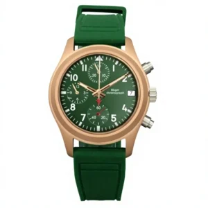 30-34mm Green Rose Pilot Chronograph Watch VK67 Mechanical Auto Movement Sapphire Crystal Waterproof Men’s Rubber Analog