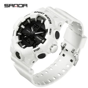 3130 Men Digital Watch Futuristic Rubber Band Waterproof Chronograph Double Display Leisure
