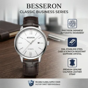 316L Stainless Steel Case Men’s Business Watch Leather Strap 8215 Automatic Movement Custom Watch Supplier