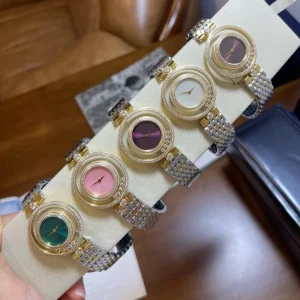 32mm Vintage Slid Zircon Stone Women’s Watch Stainless Steel Quartz Wristwatch Multicolor Dial Crystal CZ Diamond