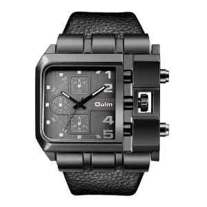3364 Unique Design Rectangle Watch Wide Dial Quartz Wrist Watch for Men with Leather Strap