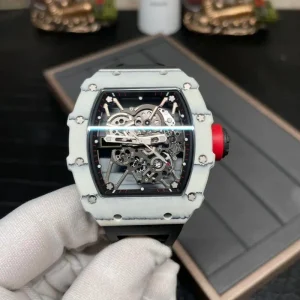 35 01 Luxury White Carbon Fiber Case Skeleton Automatic Movement High Quality Men’s Fashion Sports Mechanical Watch