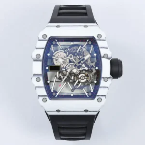 35-01 Men’s Ultra-Light Skeleton Mechanical Watch with TPT Carbon Fiber Barrel Case, Luxury Sports Automatic Wristwatch